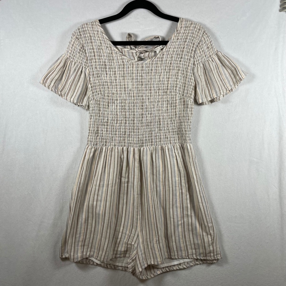 cottagecore milkmaid shorts romper flutter bell sleeve open back S smocking boho